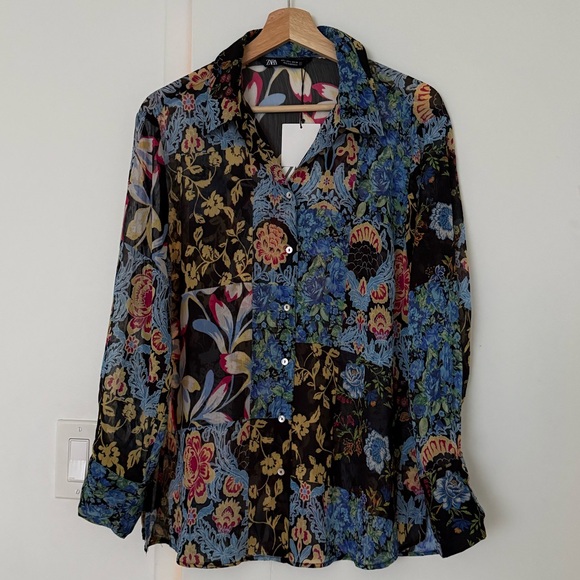 Zara Multicolor Floral Button Down Shirt - Picture 1 of 3
